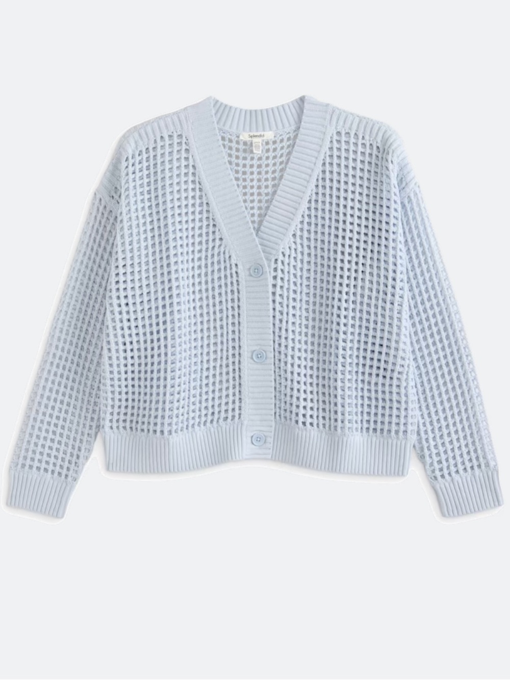 Splendid Camellia Open Weave Cardigan in Light Blue / Waffle-Knit Button Cardi